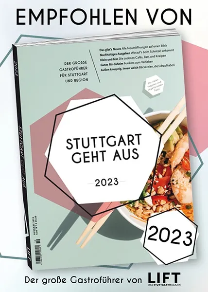 Cover des Gastronomieführers Stuttgart geht aus 2023 mit Essensabbildung und Schriftzug Empfohlen von Lift.