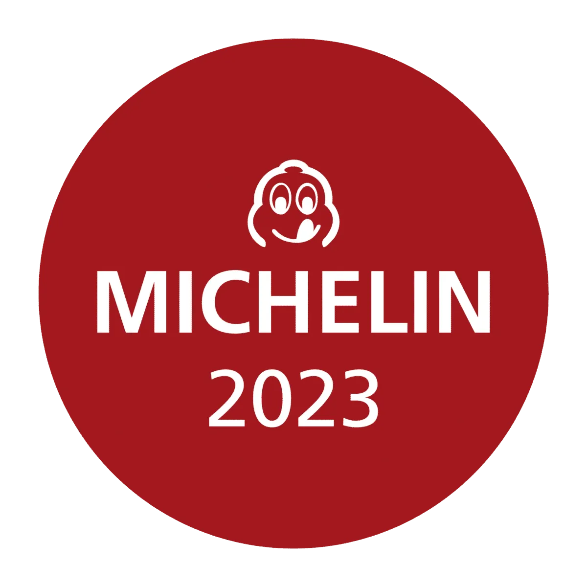 Rotes Logo mit weißem Michelin-Männchen, darunter Text Michelin 2023.