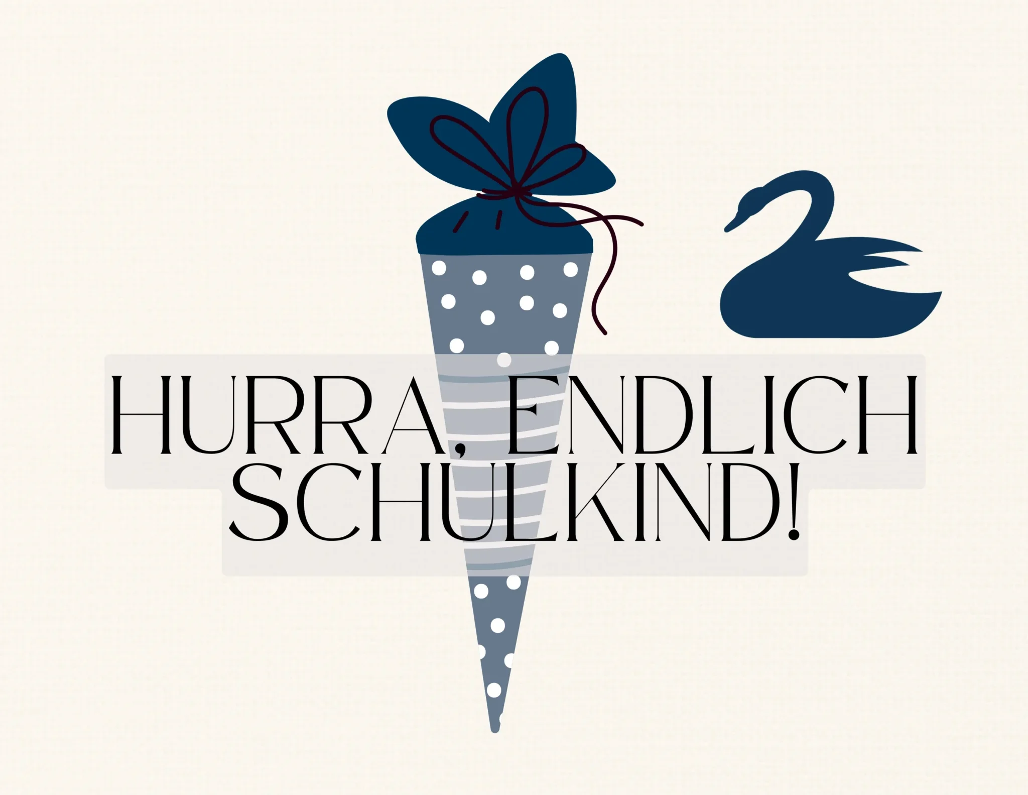 Bild mit einem Martinhorn und der Aufschrift „Hurra, endlich Schulkind!“. Hinweis auf eine Überraschung für Erstklässler.